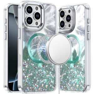 For iPhone 16 Pro Max 6.9 inch Epoxy Glitter Shimmer [Magnetic Circle] Hybrid Case - Light Green