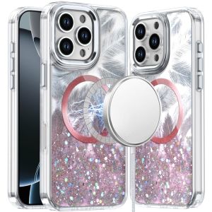 For iPhone 16 Pro Max 6.9 inch Epoxy Glitter Shimmer [Magnetic Circle] Hybrid Case - Light Pink