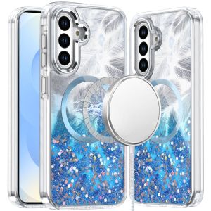 For Samsung s25 Plus/s24 Plus Epoxy Glitter Shimmer [Magnetic Circle] Hybrid Case - Dark Blue