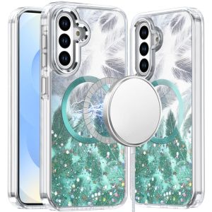 For Samsung s25 Plus/s24 Plus Epoxy Glitter Shimmer [Magnetic Circle] Hybrid Case - Light Green