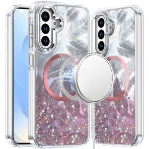 For Samsung s25 Plus/s24 Plus Epoxy Glitter Shimmer [Magnetic Circle] Hybrid Case - Light Pink