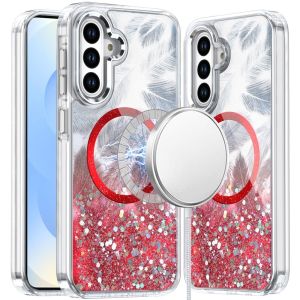 For Samsung s25 Plus/s24 Plus Epoxy Glitter Shimmer [Magnetic Circle] Hybrid Case - Red