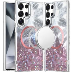 For Samsung Galaxy s24 Ultra Epoxy Glitter Shimmer [Magnetic Circle] Hybrid Case - Light Pink