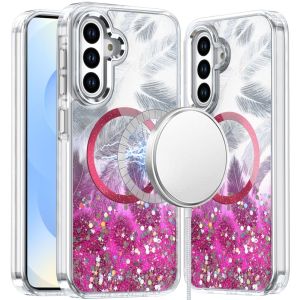 For Samsung s25/s24 Epoxy Glitter Shimmer [Magnetic Circle] Hybrid Case - Hot Pink