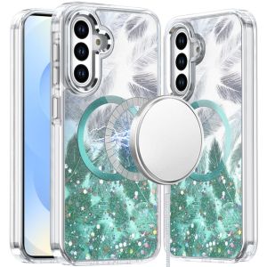 For Samsung s25/s24 Epoxy Glitter Shimmer [Magnetic Circle] Hybrid Case - Light Green