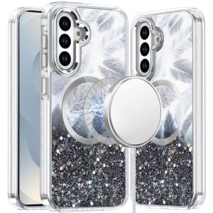 For Samsung s26 Epoxy Glitter Shimmer [Magnetic Circle] Hybrid Case - Black
