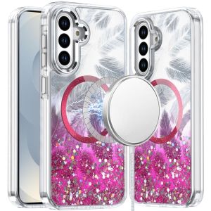 For Samsung s26 Epoxy Glitter Shimmer [Magnetic Circle] Hybrid Case - Hot Pink