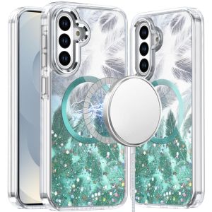For Samsung s26 Epoxy Glitter Shimmer [Magnetic Circle] Hybrid Case - Light Green