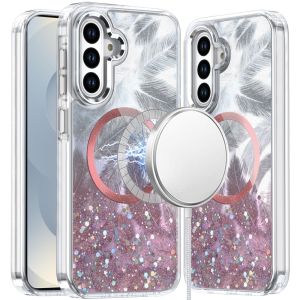 For Samsung s26 Epoxy Glitter Shimmer [Magnetic Circle] Hybrid Case - Light Pink
