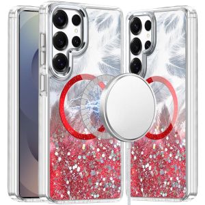 For Samsung Galaxy s25 Ultra Epoxy Glitter Shimmer [Magnetic Circle] Hybrid Case - Red