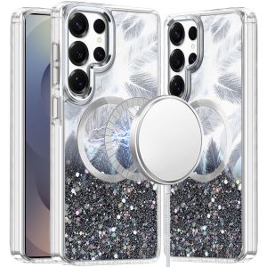 For Samsung s26 Ultra Epoxy Glitter Shimmer [Magnetic Circle] Hybrid Case - Black