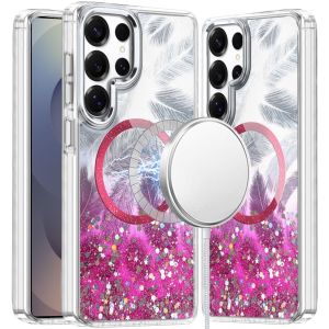 For Samsung s26 Ultra Epoxy Glitter Shimmer [Magnetic Circle] Hybrid Case - Hot Pink