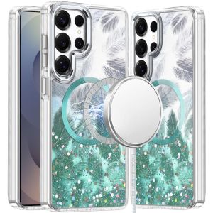 For Samsung s26 Ultra Epoxy Glitter Shimmer [Magnetic Circle] Hybrid Case - Light Green