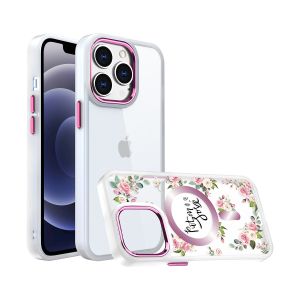 For iPhone 12 & iPhone 12 Pro Design Quotation [Magnetic Circle] Transparent Shockproof Hybrid - Floral C