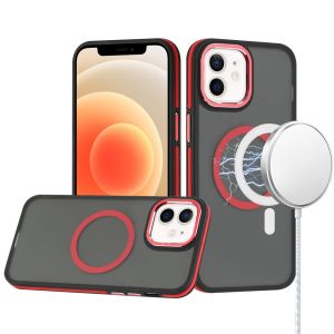 For iPhone 12 & iPhone 12 Pro Royal Magnetic Ring Skin-Touch HQ Metal Buttons/Camera Lip Hybrid - Red