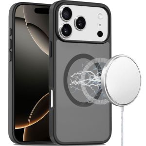 For iPhone 17 Pro Max [Magnetic Circle] Smooth Safe Matte Feel Hybrid Case - Black