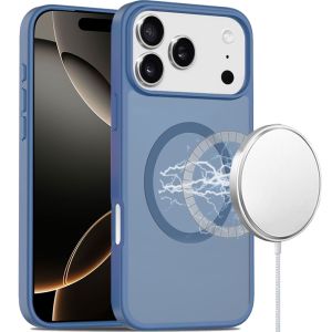 For iPhone 17 Pro Max [Magnetic Circle] Smooth Safe Matte Feel Hybrid Case - Navy Blue