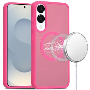For Samsung Galaxy s25 Edge [Magnetic Circle] Smooth Safe Matte Feel Hybrid Case - Hot Pink