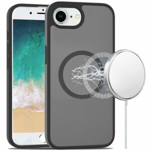 For iPhone 13/14 Transparent HQ Hybrid with Metallic Camera Stand Magnetic Ring Case - Black