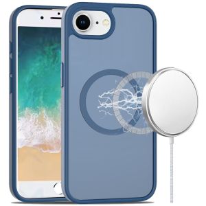 For iPhone 16E / SE4 [Magnetic Circle] Smooth Safe Matte Feel Hybrid Case - Navy Blue