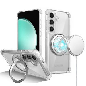 For Samsung s23 FE 5G Shield Magnetic Ring Transparent HQ 360 Degree Rotational Shockproof - Clear