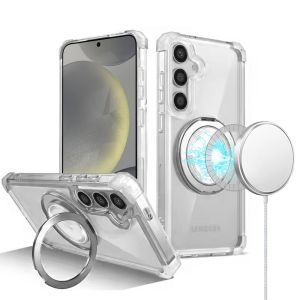 For Samsung Galaxy s24 Shield Magnetic Ring Transparent HQ 360 Degree Rotational Shockproof - Clear