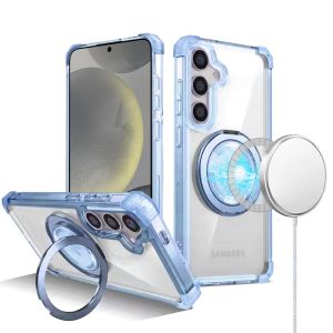 For Samsung s25/s24 Shield Magnetic Ring Transparent HQ 360 Degree Rotational Shockproof Case Cover - Light Blue