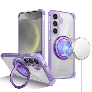 For Samsung s25/s24 Shield Magnetic Ring Transparent HQ 360 Degree Rotational Shockproof Case Cover - Purple