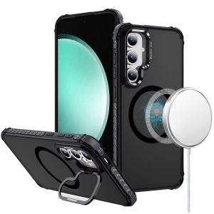 For Samsung s23 FE 5G ShatterProof HQ Metal Camera Ring [Magnetic Circle] with Colorful Edged Bar Case - Black