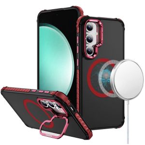 For Samsung s23 FE 5G ShatterProof HQ Metal Camera Ring [Magnetic Circle] with Colorful Edged Bar Case - Red