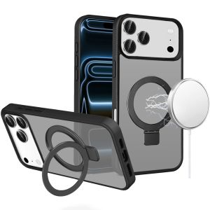 For iPhone 17 Pro Skin Touch Feel HQ [Magnetic Circle] Kickstand Hybrid - Black