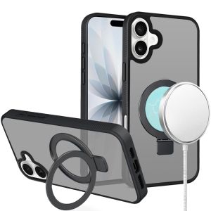 For iPhone 17 Skin Touch Feel HQ [Magnetic Circle] Kickstand Hybrid - Black