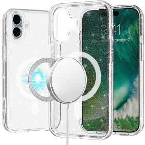 For iPhone 16 6.1 inch Glitter Ultra [Magnetic Circle] Thick 3mm Transparent Hybrid - Clear
