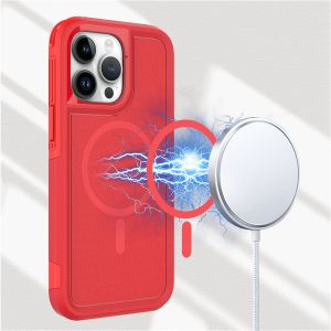 For iPhone 14 PRO 6.1" Tough Hybrid [Magnetic Circle] Shockproof Case - Red