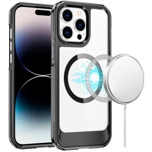 For iPhone 14 PRO MAX 6.7" Thick Transparent HQ [Magnetic Circle] Case - Black