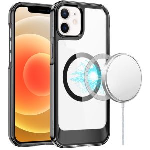 For iPhone 12 & iPhone 12 Pro Thick Transparent HQ [Magnetic Circle] Case - Black