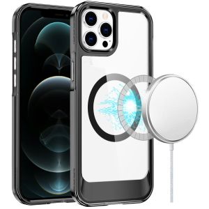 For iPhone 12 Pro Max 6.7 Thick Transparent HQ [Magnetic Circle] Case - Black