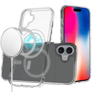 For iPhone 16 6.1 inch Thick Transparent [Magnetic Circle] Shockproof Hybrid - Clear