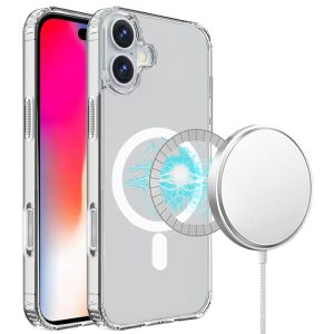 For iPhone 16 6.1 inch Dotted Edged Line Transparent HQ Magnetic Ring Stand Hybrid - Clear
