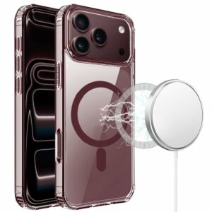 For Apple iPhone 18 Pro TRUE Transparent (Magnetic Circle) Shockproof Hybrid - Dark Cherry
