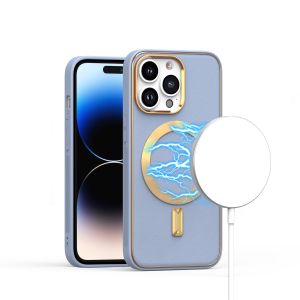 For iPhone 14 PRO 6.1" Ultimate PU Leather [Magnetic Circle] Beautiful Hybrid - Light Blue