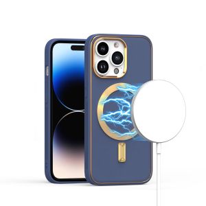 For iPhone 14 PRO 6.1" Ultimate PU Leather [Magnetic Circle] Beautiful Hybrid - Navy Blue
