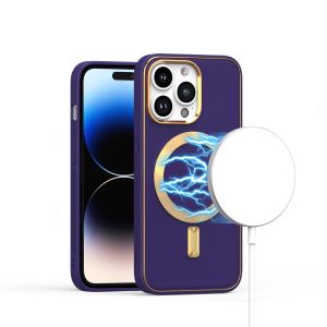 For iPhone 14 PRO 6.1" Ultimate PU Leather [Magnetic Circle] Beautiful Hybrid - Dark Purple