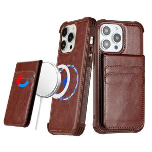 For iPhone 14 PRO 6.1" [Magnetic Circle] Wallet With Independent Detachable Card Holder - Brown