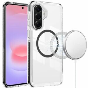 For Samsung Galaxy A37 Thick Transparent Colored Edged Magnetic Hybrid Case - Black