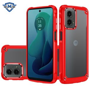 For Motorola Moto G 5G 2024 METKASE Ultimate CaseX Transparent Hybrid Case with Metal Buttons And Camera Edges in Premium Slide-Out Package - Red