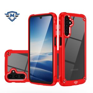 For Samsung A15 5G METKASE Ultimate CaseX Transparent Hybrid Case with Metal Buttons And Camera Edges in Premium Slide-Out Package - Red