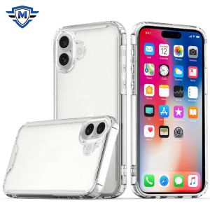For iPhone 16 6.1 inch METKASE Colored Shockproof Transparent Hard PC TPU Hybrid Case Cover in Slide-Out Package - Clear/Clear
