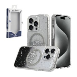 For iPhone 15 Pro METKASE GLITTER Transparet [MAGNETIC CIRCLE] Shockproof Hybrid - Silver/Black