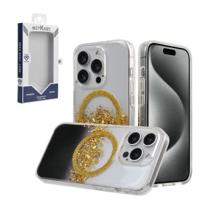 For iPhone 15 Pro METKASE GLITTER Transparet [MAGNETIC CIRCLE] Shockproof Hybrid - Gold/Black
